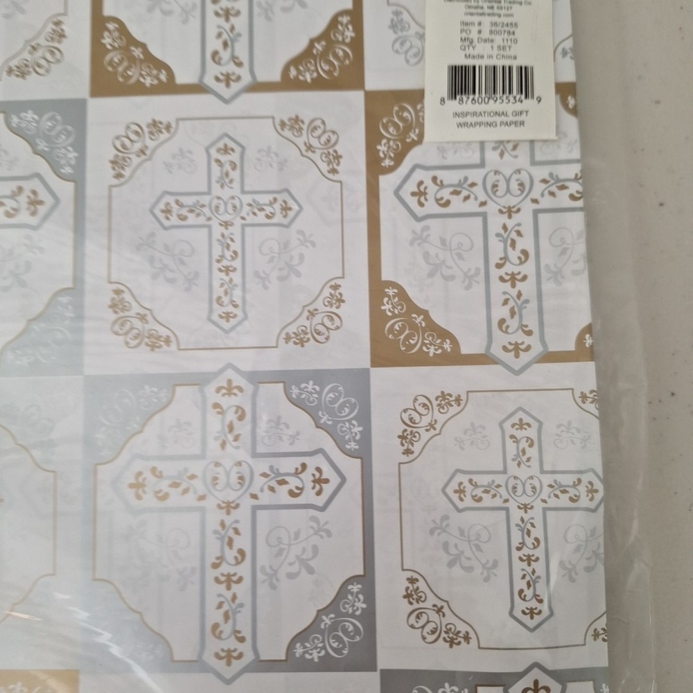 Vintage NEW Inspirational Cross Gift Wrapping Paper Made In USA - Picture 5 of 8
